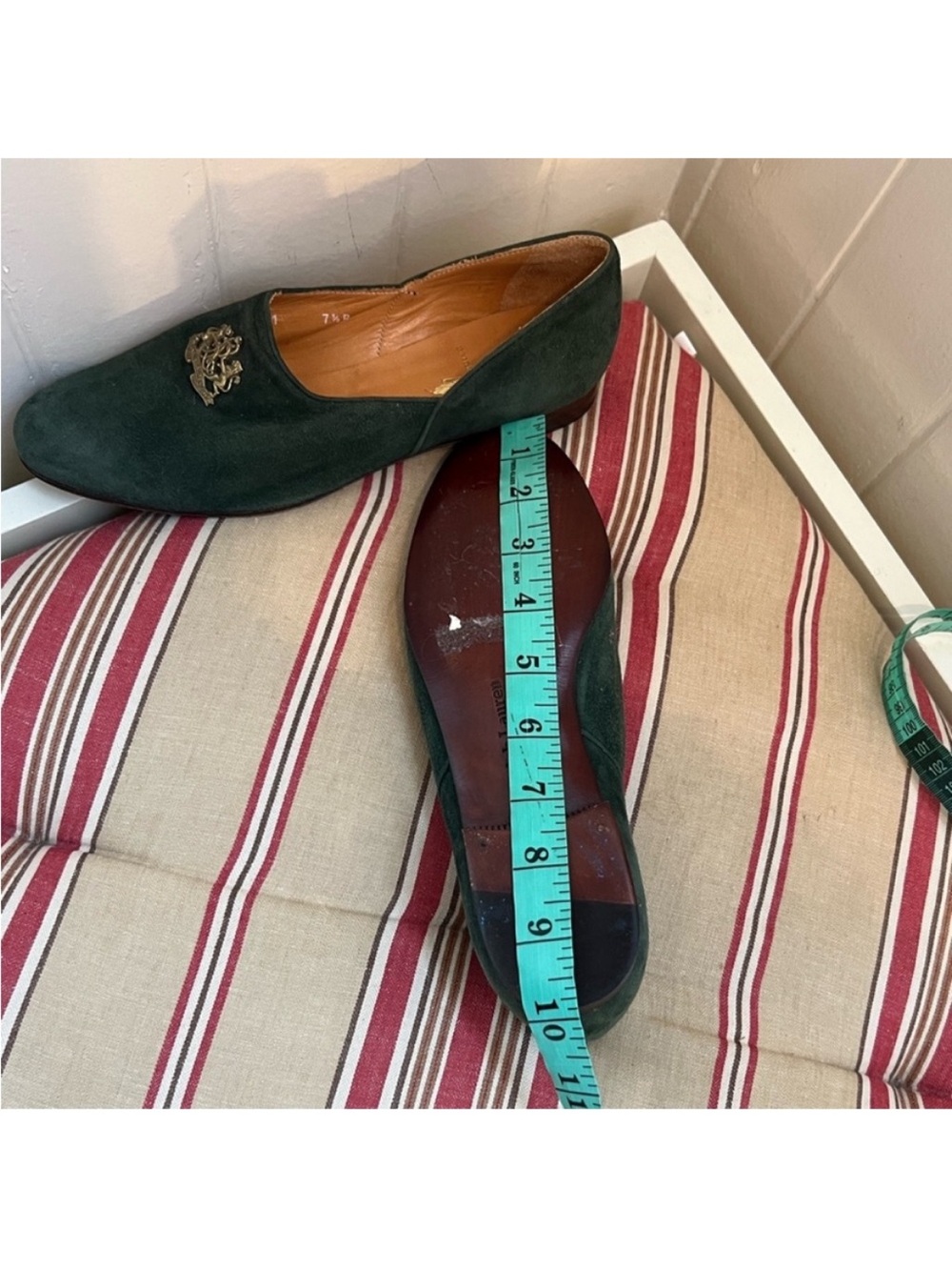 Ralph Lauren Forest Green Suede Loafers with Gold emblem - Picture 11 of 13